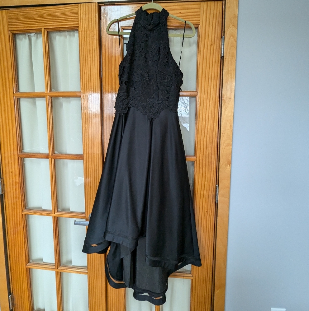 Nicole Miller High Low midi dress, black satin